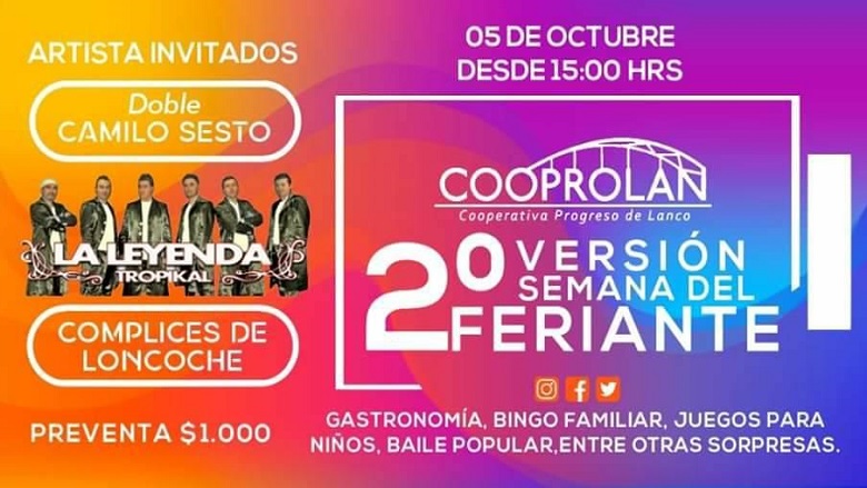 Este sábado finaliza la semana del feriante con show en el Estadio Municipal de Lanco