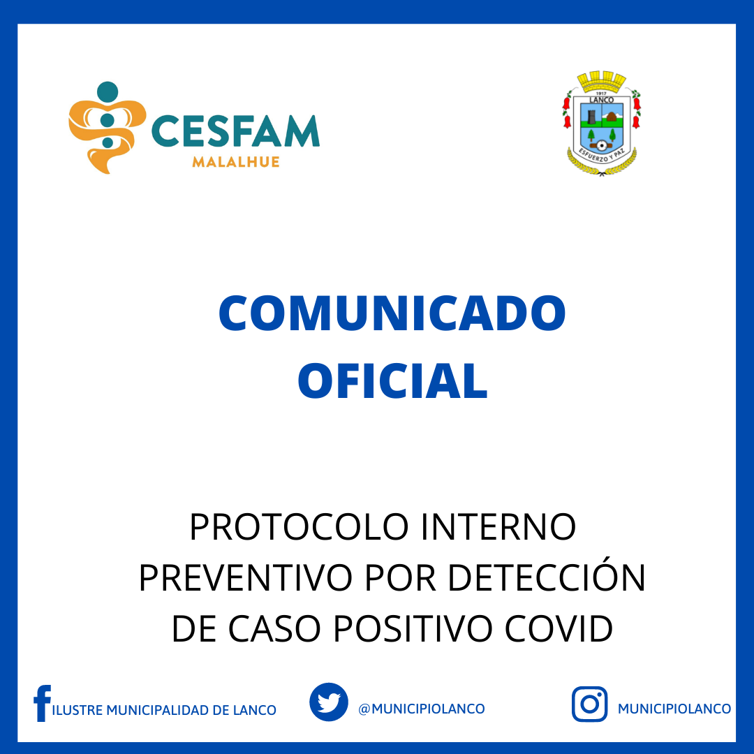 Comunicado Oficial por protocolo Covid en Cesfam Malalhue