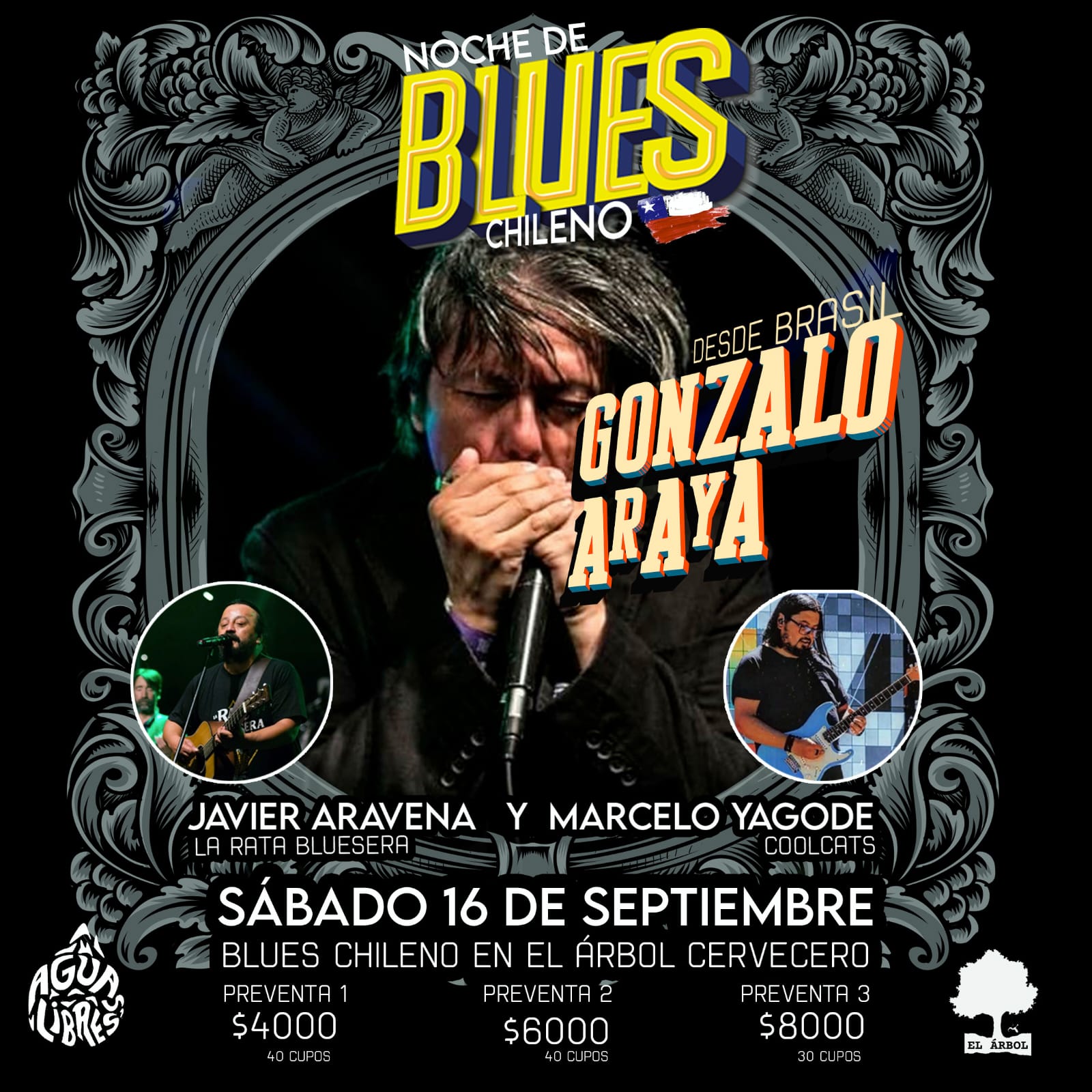 Blues Chileno en Valdivia. Gonzalo Araya -(Chile-Brasil), Javier Aravena ( La Rata Bluesera/ Valdivia),  Marcelo Yagode ( Coolcats/Temuco)